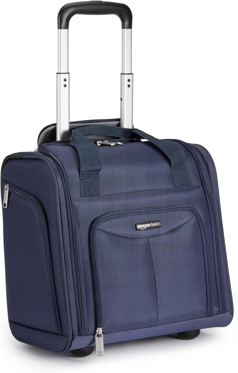 Amazon Basics Underseat Carry-On Rolling Bag, 14", personal item bag, 14.17 by 13.39 by 9.45 inches