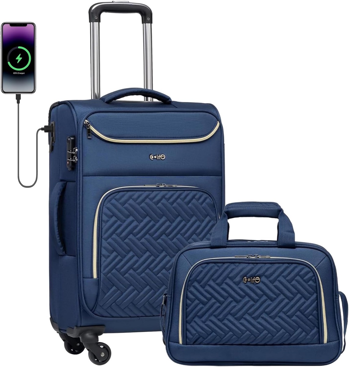 Coolife Softside Wheeled Luggage, 20" Carry-On, carry-on suitcase, 23.6 by 14.9 by 9.5 inches