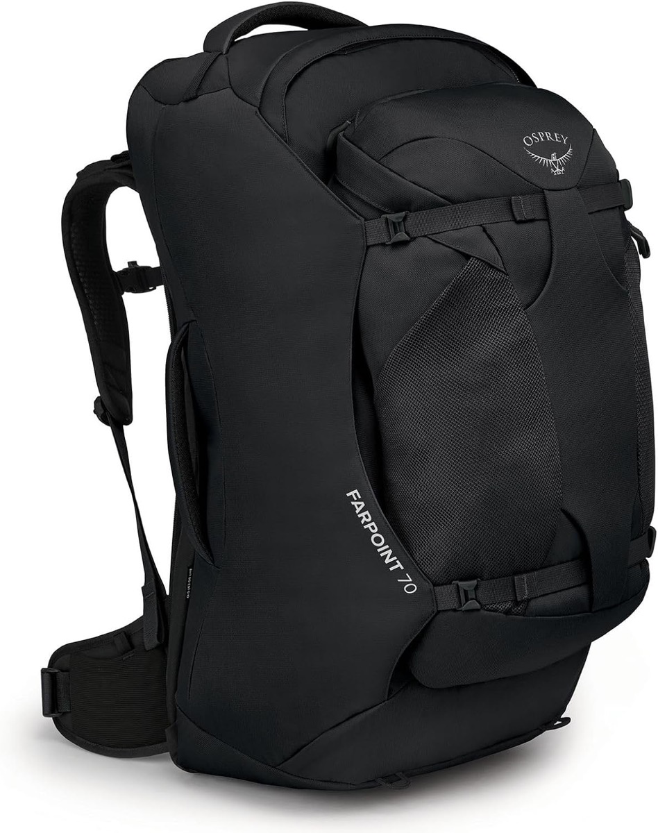 Osprey Farpoint 70 Travel Pack, checked suitcase, 25.6 by 15 by 12.6 inches